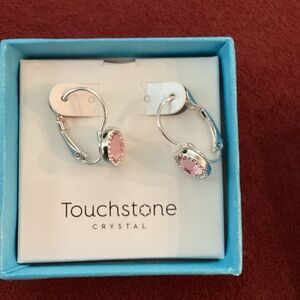 Touchstone Crystal Pink Gem and Silver Hoop Earrings